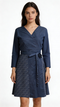 Midnight Line Denim Wrap Dress